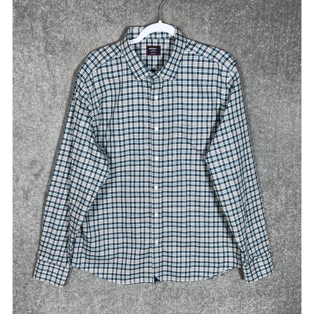 Untuckit‎ Elrond Button Up Shirt Mens Size XL Blue Plaid Wrinkle Free Slim Fit